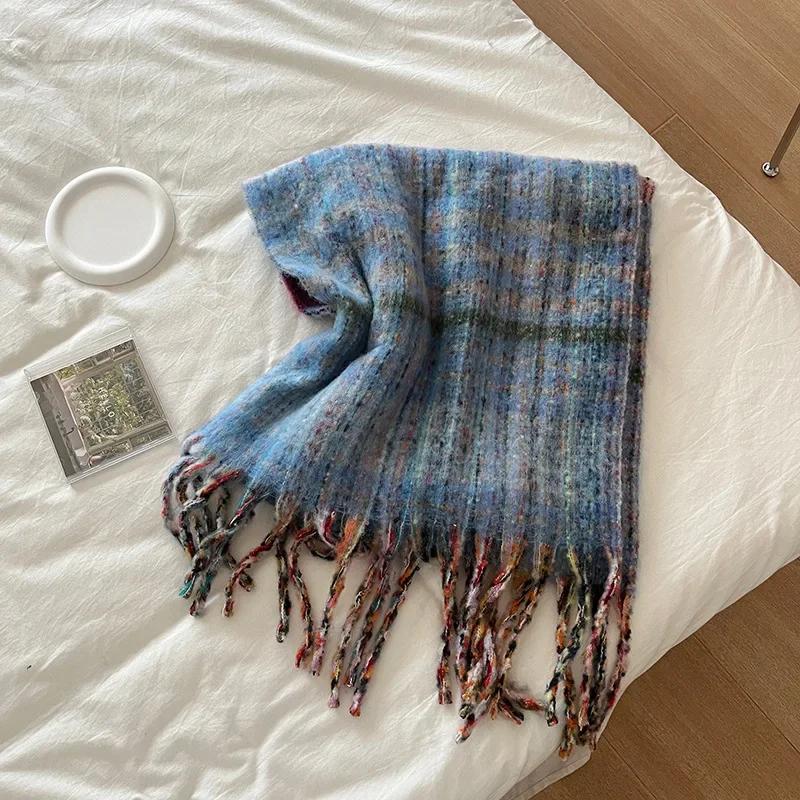 Шикарный дизайн клетчатый мохеровый шарф женский корейская версия уличный стиль имитация кашемира муфта женский теплый мягкий толстый шаль женская