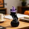 Декоративные фигурки кошки-ведьмы из смолы, Хэллоуин, тыквенная шляпа, черное украшение, настольный скелет, жуткие статуэтки для стола, статуэтка, креативная мультяшная фигурка
