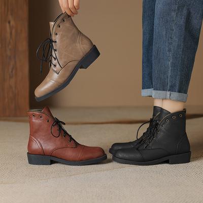 Женские короткие сапоги на низком каблуке, осенне-зимние, повседневные короткие сапоги на толстом каблуке, удобные сапоги большого размера