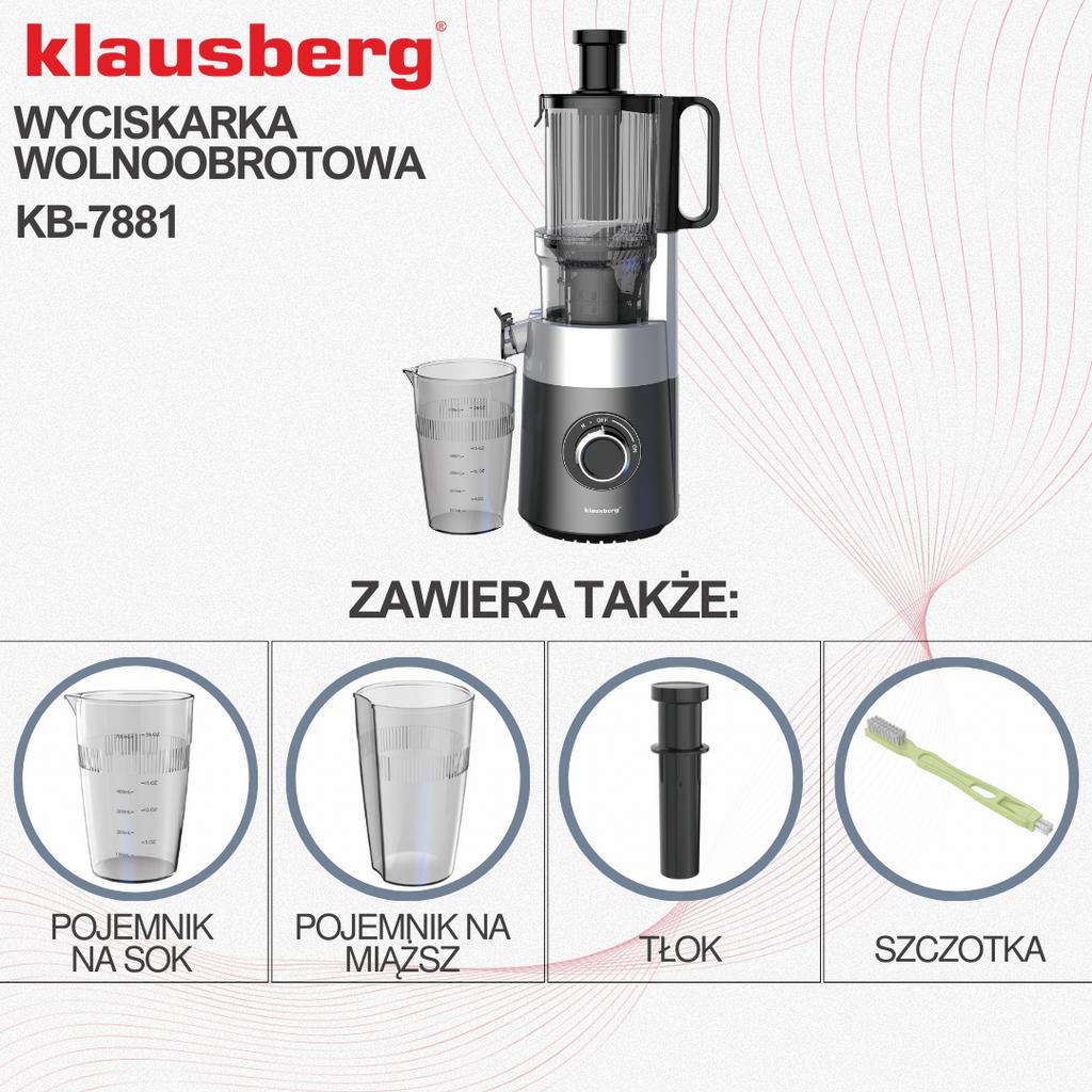 Slow juicer 180W for fruits and vegetables COLD PRESS KLAUSBERG KB-7881