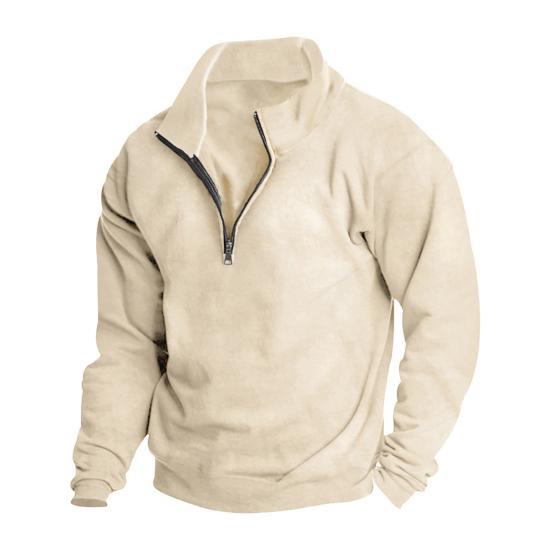 Мужская толстовка с застежкой-молнией и воротником-стойкой, с длинными рукавами, однотонный пуловер средней длины, спортивный повседневный топ, легкая одежда для путешествий, офиса, повседневной носки