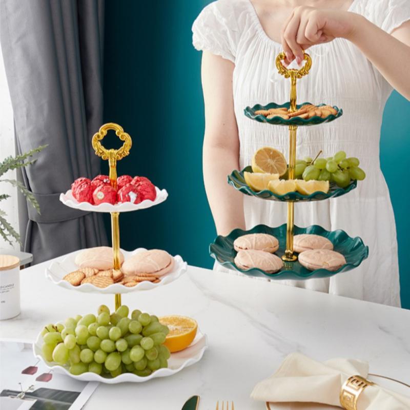 Fruit Plate Dessert Candy Dish Self-help Display Rack Plastic 4 Colors 3 Tiers Europe Style Home Table Decoration Trays