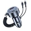 Dual Port Car Charger with Coiled Cable USB Type C Car Lighter Slot Universal Phone Fast Charging Adapter
