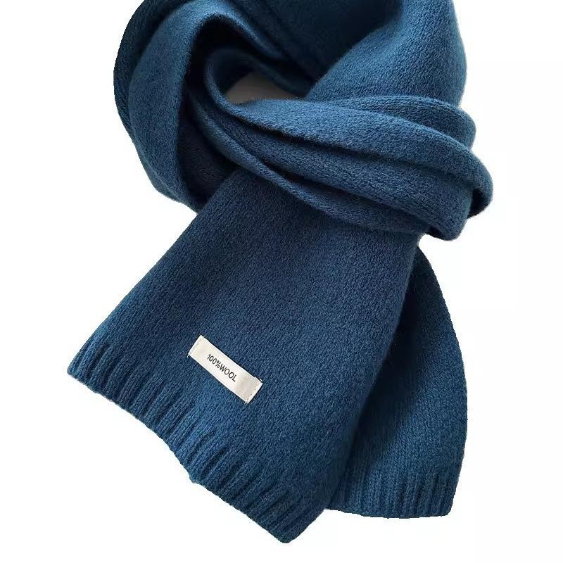 Зимний шарф унисекс из чистой австралийской шерсти: Новый стиль, однотонный, теплый вязаный дизайн