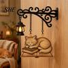 Unique Craft Gifts for Students Vintage Bookshelf Light with Cat Sleeping on Book Design, Retro Lantern Atmospheric Bedside Night Lamp Reading,