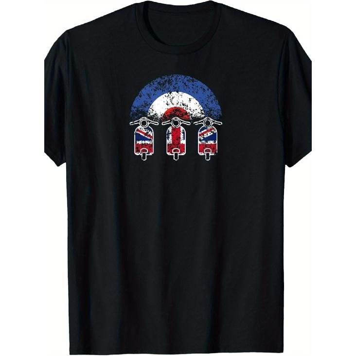 Men'S & Women'S British Flag Motorcycle Moped Graphic T-Shirt - Short Sleeve Round Neck Casual Flag Design with Union Jack & Red & Colors