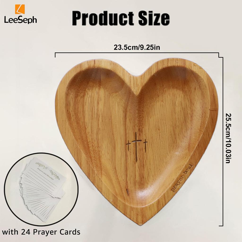 Leeseph Heart Prayer Bowl, Wooden Heart Shaped Prayer Bowl with 24 Cards, Heart Shaped Decor Prayer Dough Bowl for Thanksgiving