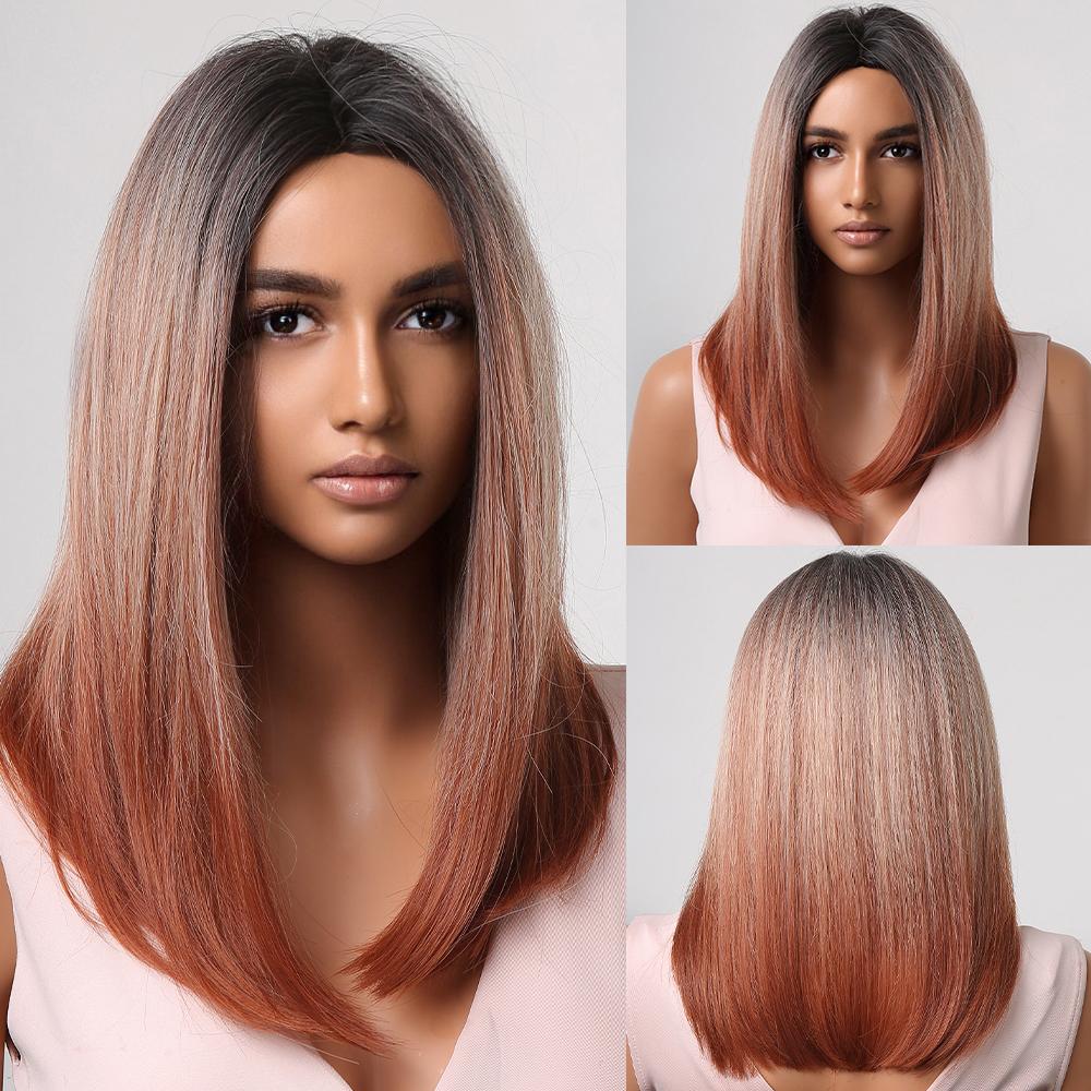 Короткие прямые синтетические парики Рыже-коричневый парик Боб с челкой для женщин Косплей Ежедневный парик из натуральных волос Термостойкое волокно
