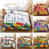 Пододеяльник с разноцветными блоками размера King/Queen, комплект постельного белья с конструктором для детей, мальчиков и девочек, оранжевый, синий, забавный кирпичный полиэстеровый пододеяльник