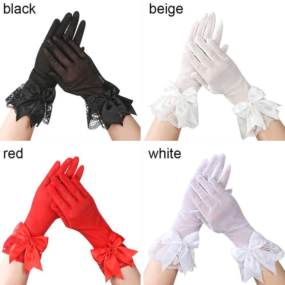 Fashion Chiffon Sunscreen Bow Bride Mittens Driving Gloves Lace Gloves