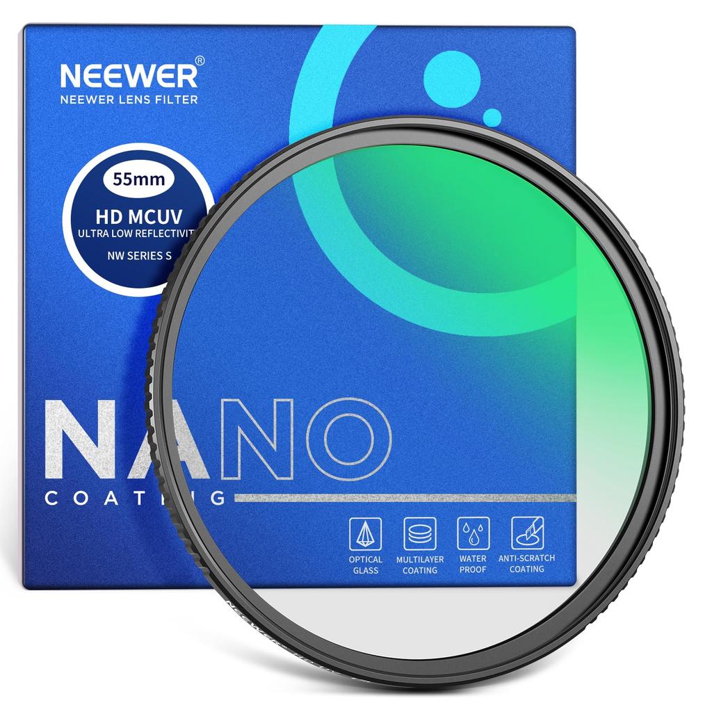 NEEWER 55mm UV Lens Filter Ultra Low Reflection HD High Transmittance Resistant Thin Aluminum Frame Proof Multi-layer Coating/Optical Glass/Ultra
