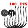 100pc/lot Fishing Hooks Double Bait Holder Barbed Fishhooks Long Shank Carbon Steel Sharp Fishhook Beach and Live Bait Fishhooks