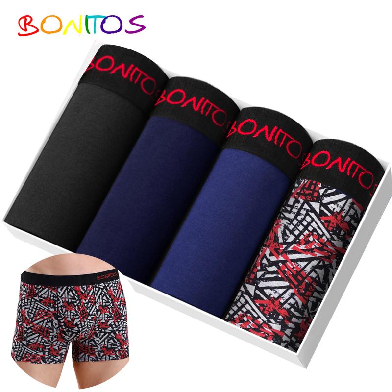 BONITOS 4 шт., боксеры с принтом для мужчин, хлопковые мужские трусы, комплект сексуального мужского нижнего белья