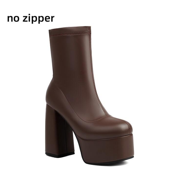 Short Stretch Boots for Women Super Thick High Heel Gold Shoes Silver Chunky Platform Winter Sexy Women Boots