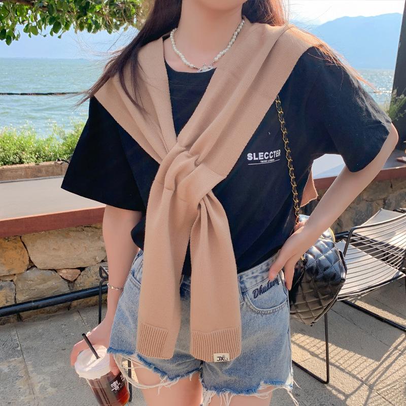Knitted Cross Shaped Shawl For Women In Spring And Summer Solid Color Simple And Versatile Student Shoulder Fake Collar Scarf