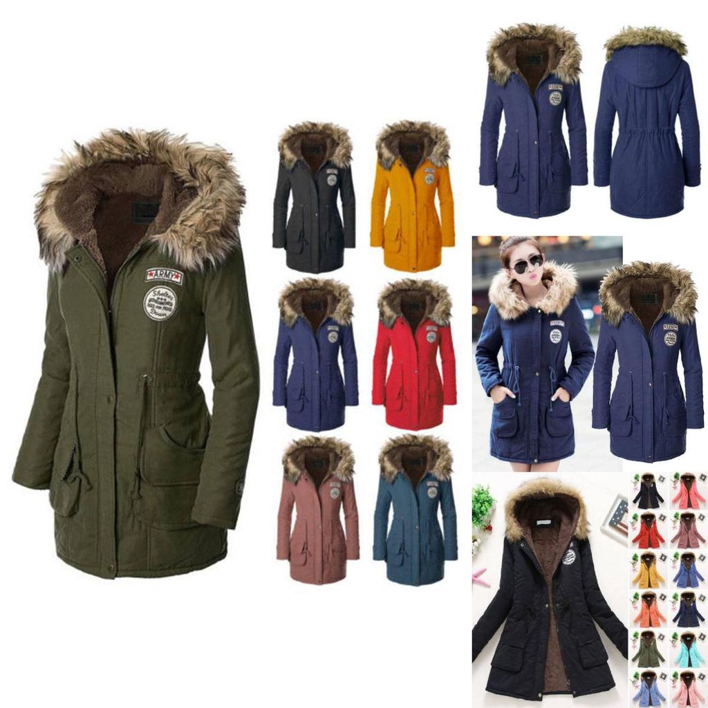 New Women's Warm Cotton Jacket With Fur Collar Hooded Parka For Winter
