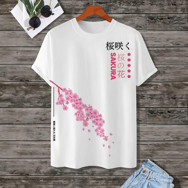 Men's T-Shirt Japanese T-Shirt Tops Fashion Short Sleeved Tees 3d Cherry Blossom Pattern New Summer Plus Size Clothing