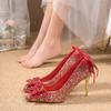 French Heavy Industry Bow Wedding Shoes Crystal Shoes New Fairy Style High Heels Female Stiletto Main Wedding Dress Shining Socialite