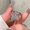 Серебряное кольцо с розовым бриллиантом и бантом, открытое, с цирконием, на указательный палец