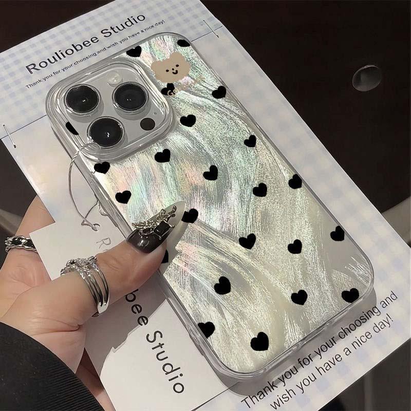 Черное сердце Чехол для телефона для iPhone 17 Air 16 16e 17E 15 14 13 12 11 Pro Max plus Задняя крышка с шифоновой текстурой