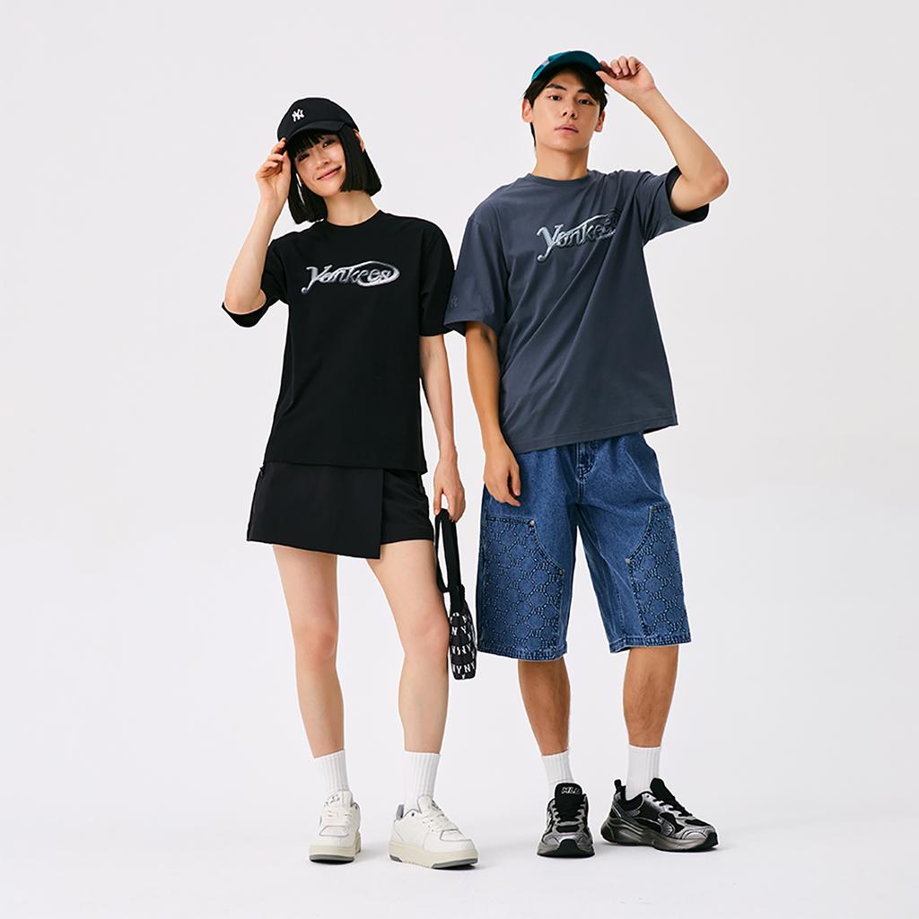 New MLB New York Yankees Basic Collection SS25 T Shirt Unisex Gray Blue 3ATSB6853-50GRD