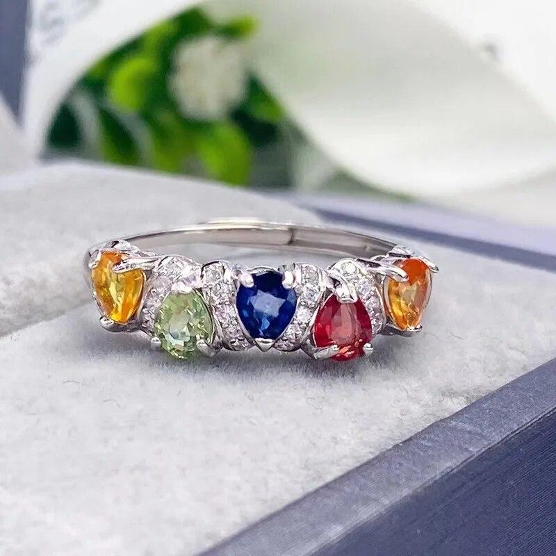 Sace Gems 925 Sterling Silver 2*2.5MM Natual Colourful Sapphire Rings for Women Engagement Cocktail Party Fine Jewelr