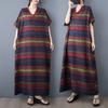 Women 2025 Plus Size Summer Casual Basic Dress Linen Vintage Loose Long Dress Maxi Stripe New