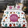 3D Print Halloween Bedding Set, Halloween Cartoon Jack O' Lantern Tombstone Skulls And Bones 2-3Pcs Polyester Duvet Cover Set