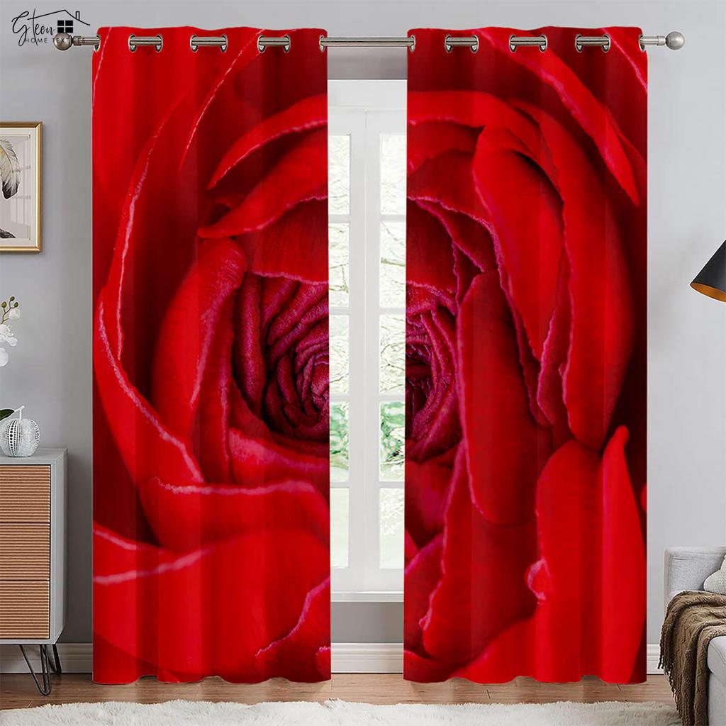 Романтичные черно-красные контрастные розовые 3D-печатные шторы для спальни, гостиной, кухни, кабинета, декоративные шторы, 2 шт.