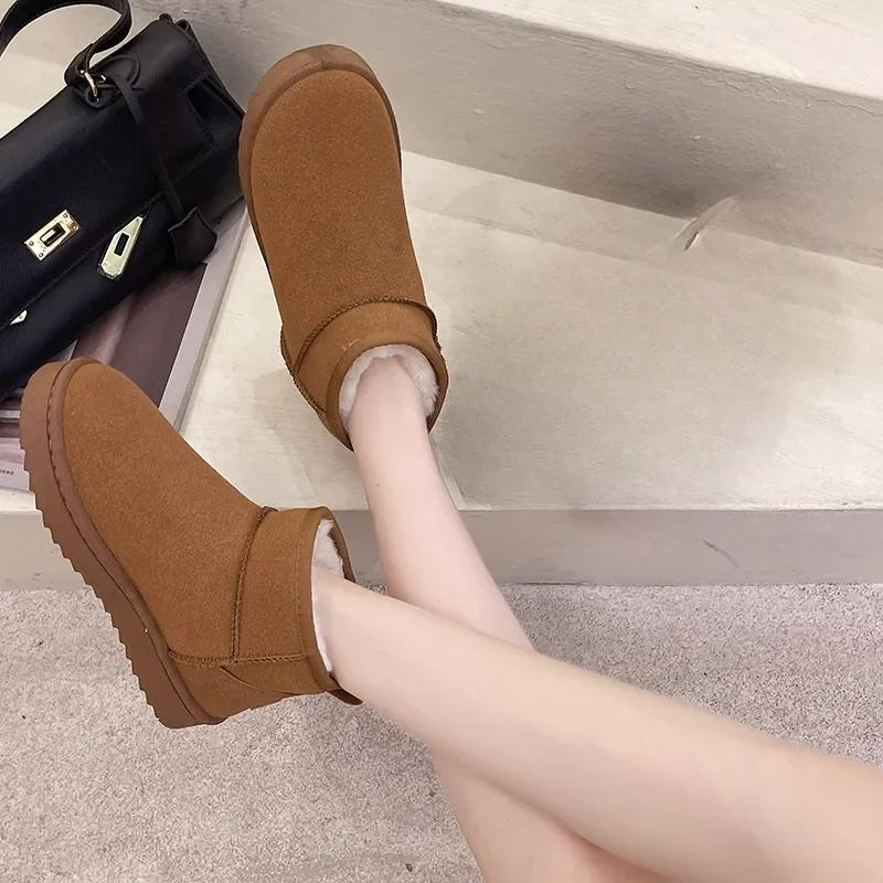 Новые зимние сапоги в стиле зимних ботинок, короткие мини-сапоги из овчины, женские водонепроницаемые ботильоны из натуральной шерсти, теплые ботильоны на меховой подкладке, плоские туфли