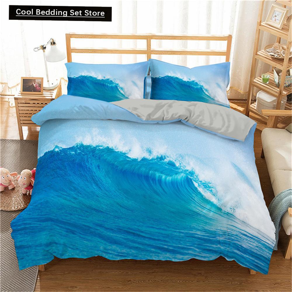 Комплект постельного белья Ocean Wave с 3D абстрактным рисунком, пододеяльник размера King/Queen с наволочкой в акварельном стиле, 2/3 шт., полиэстеровое одеяло