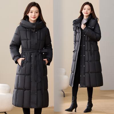 Утолщенная пуховая хлопковая куртка на зиму, длинная приталенная и теплая куртка, облегающая фигуру, тонкая и ниже колена большая хлопковая куртка