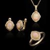 Light Luxury Natural Ethiopia Opal Ring Earrings Pendant Necklace 925 Sterling Silver Fine Women's Jewelry Set for Birthday Gift