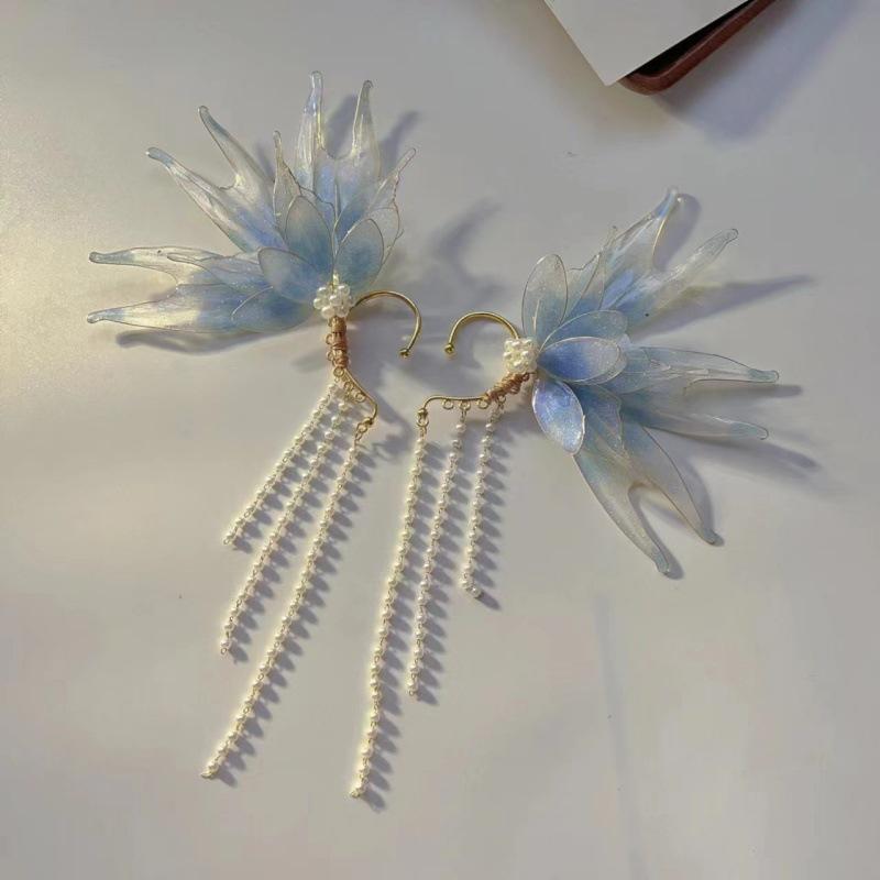 Elegant Pearl Tassel Elf Earrings - Niche Design with Sweet, Fairy-Inspired Charm