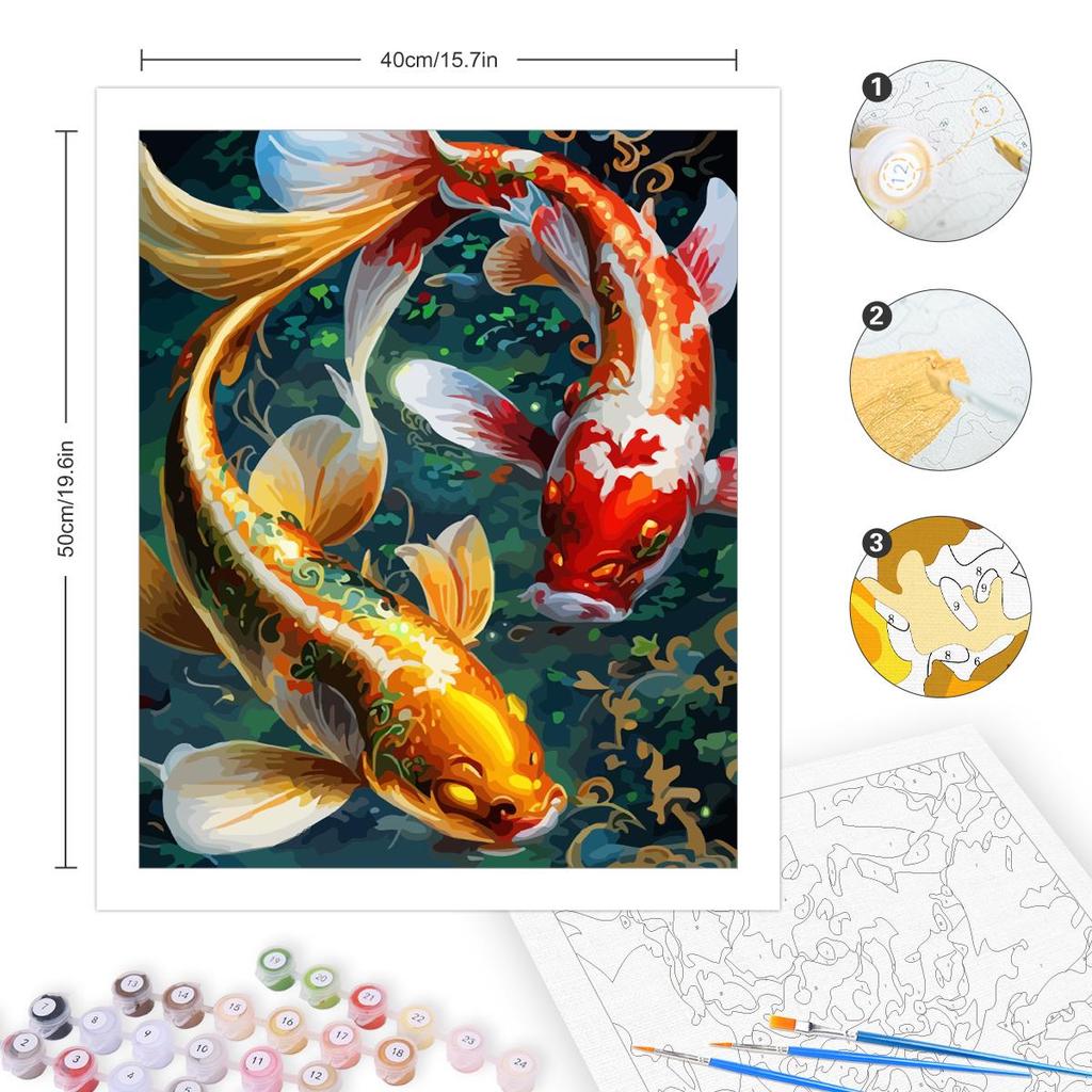 RUOPOTY Краска по номерам для взрослых, начинающих, рыб, животных, набор для акриловой живописи «сделай сам», для декора стен комнаты 40x50 см с рамкой