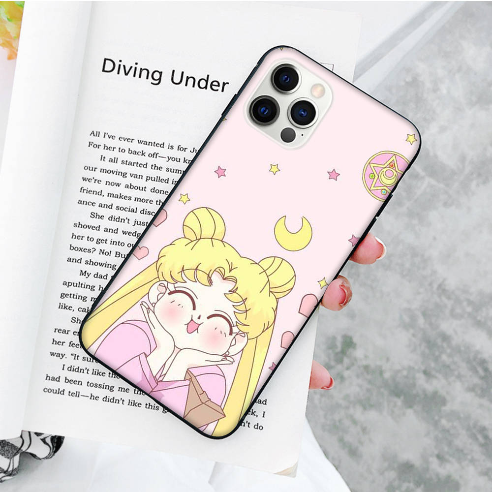 Мягкий черный чехол JW88 Sailor Moon для iPhone 16 15 Plus 14 13 Pro 8 SE XR XS Max P30 Nova 5T Y5P Y6 Y7 Y8P Y9 Realme C30 C33 C31 VIVO Y36 V27