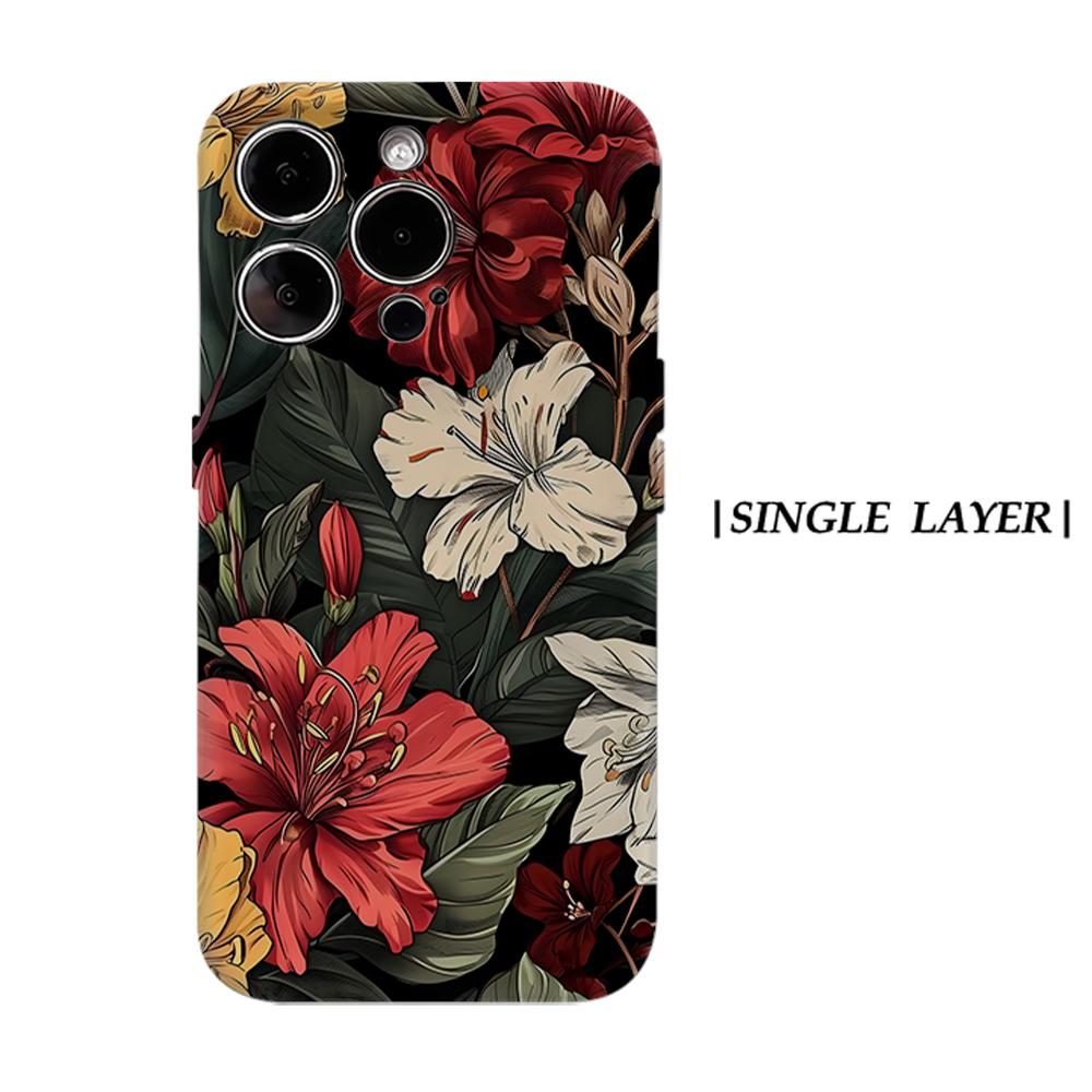 Винтажный чехол для телефона с цветком гибискуса для IPhone 17AIR 16E 16 15 14 13 12 11 17 Pro Max Plus Двухслойная задняя крышка