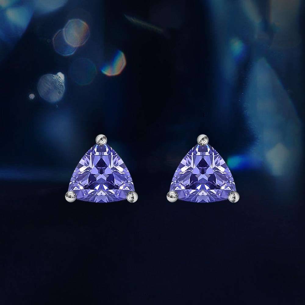 Серьги-гвоздики с танзанитом, женские серебряные треугольные серьги