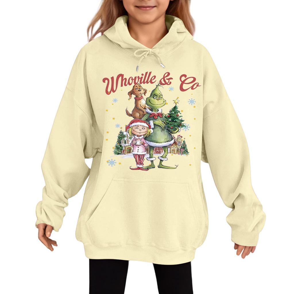 Детская модная повседневная толстовка с капюшоном свободного кроя с длинными рукавами и рождественским принтом