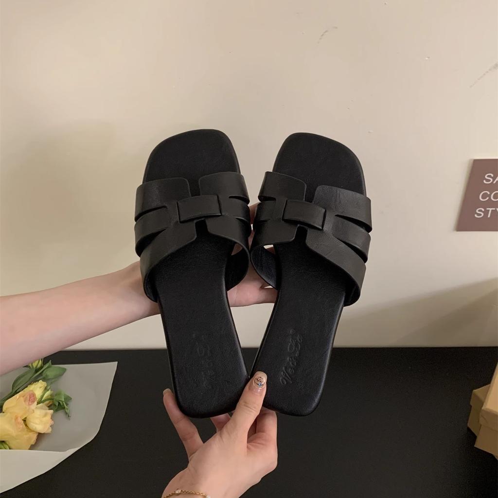 H slippers women's outer wear summer new casual soft flat-bottomed French sandals one-word drag seaside vacation beach sandals