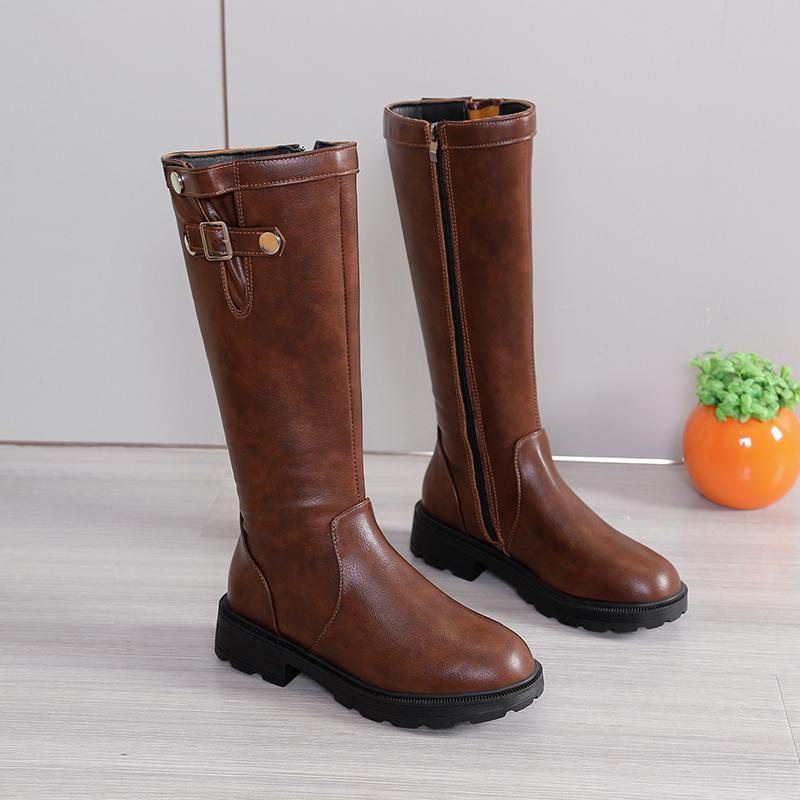 Winter Round Head Ladies Knee Length Boots 2024 Hot Sale New Wear Resistant Non-slip Solid Color Fashion Outdoors Women Shoes
