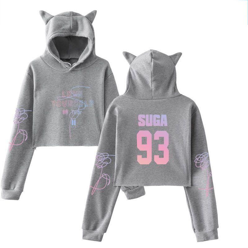 Kpop Unisex Bts jung Kook Jimin 95 97 Hoodie Sweatshirt Cat Ears Tops Crop