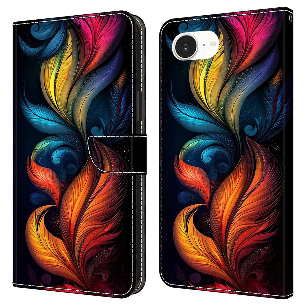 For iPhone 16e Leather Case Pattern Printing Wallet Stand Flip Phone Cover