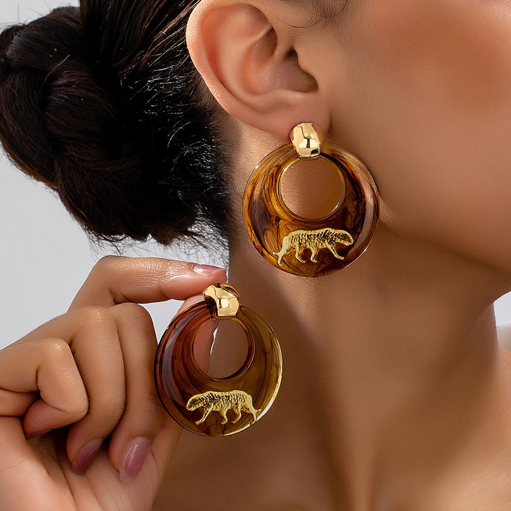 Пара элегантных висячих серег с леопардовым принтом, идеально подходящих для повседневной носки и вечеринок, модный аксессуар на все сезоны