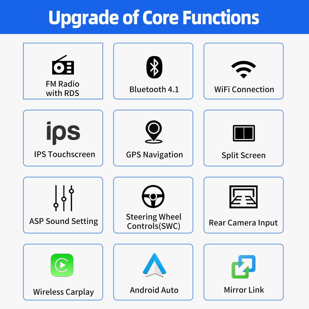 9-дюймовый 2 DIN автомобильный стерео радиоприемник Wirless Carplay Android Auto Car Stereo Bluetooth 64G GPS навигация RDS WiFi USB FM DAB+CAM