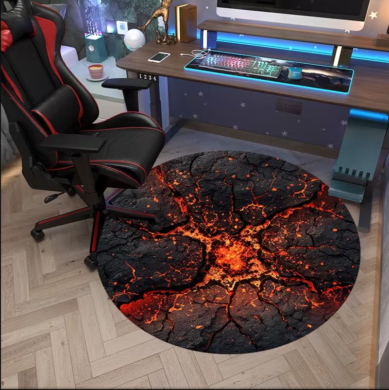 Dangerous 2D Lava Crack Printe Round Rug Carpet Floor Mat Door Mat Entrance Mat for Home Decoration Bedroom Decoration