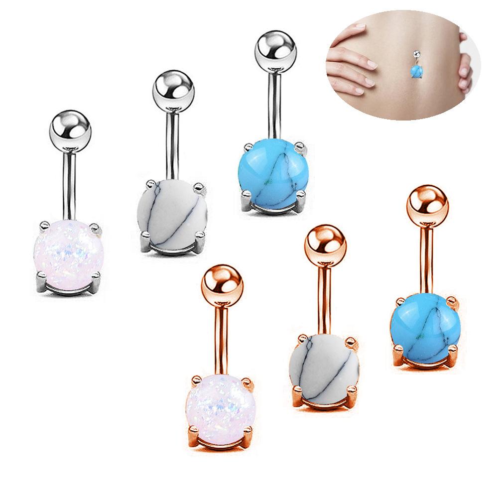 New Products In Europe And America New Imitation Opal Navel Ring Silver Rose Gold Navel Nail