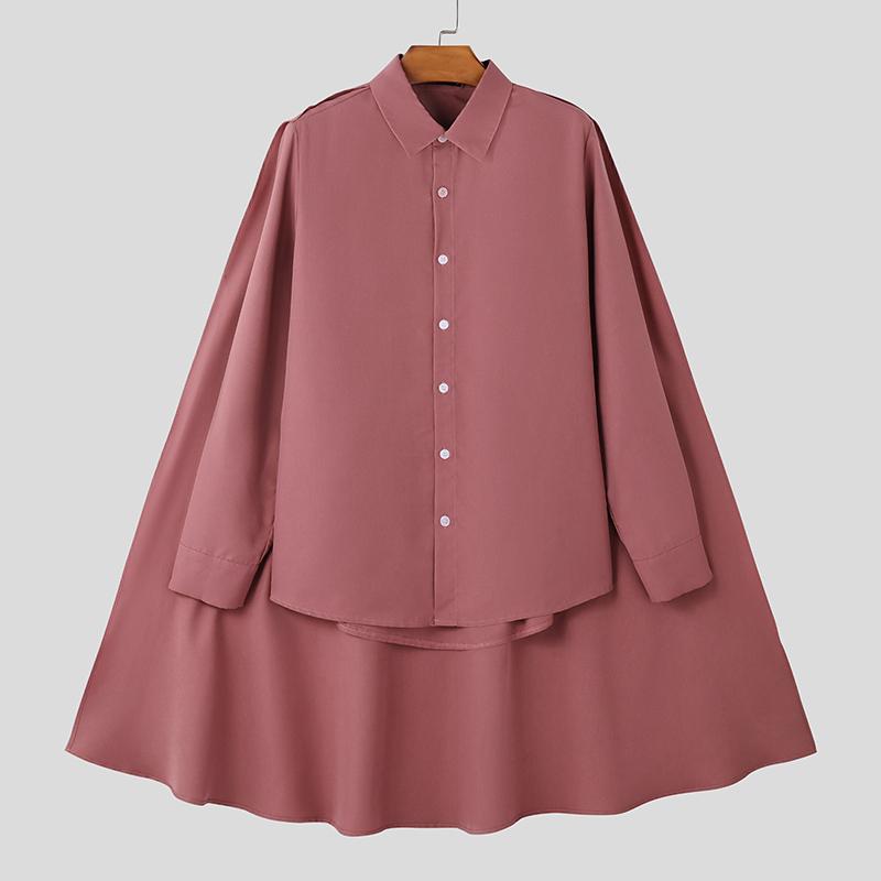 INCERUN Мужские весенние рубашки с длинным рукавом на пуговицах, нестандартные слои, топы-плащи