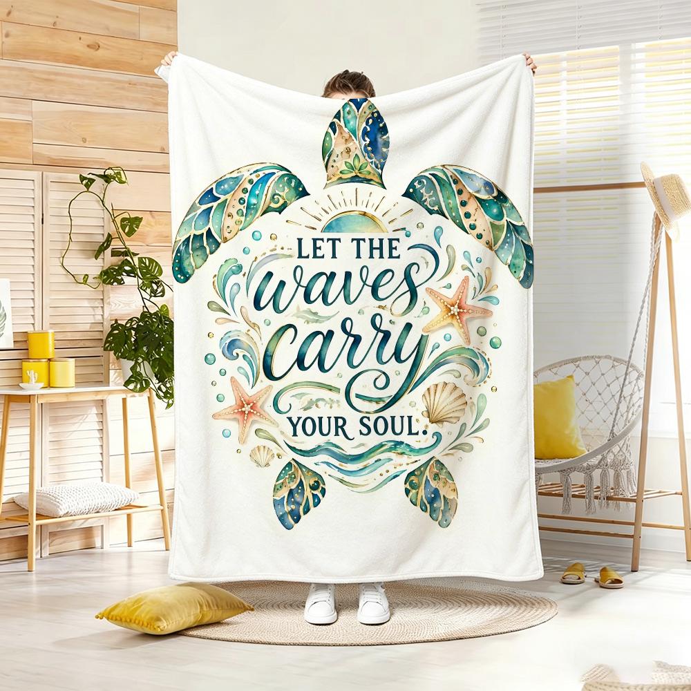 Cute Vintage Surf Turtle Throw Lightweight 240g Flannel Blanket Soft Skin-friendly for Summer Cooling