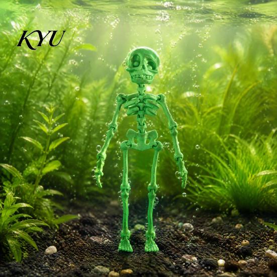 3D Printed Bone Ornaments Dancing Skeleton Aquarium Bubbler, Halloween Dynamic Fish Tank Ornament, Articulated Figurines Skull Oxygenating Ornament